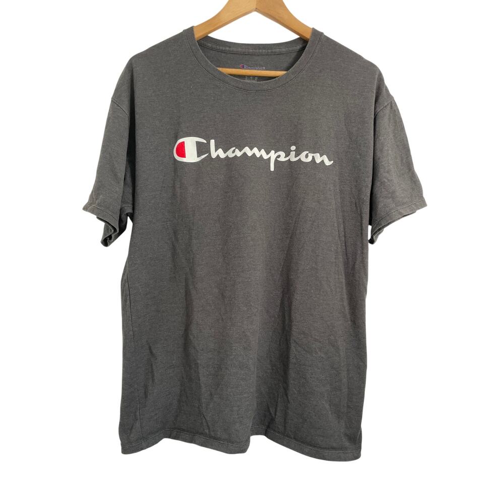 Champion Men's Classic Graphic Jersey Script Tee Shirt Gray Large